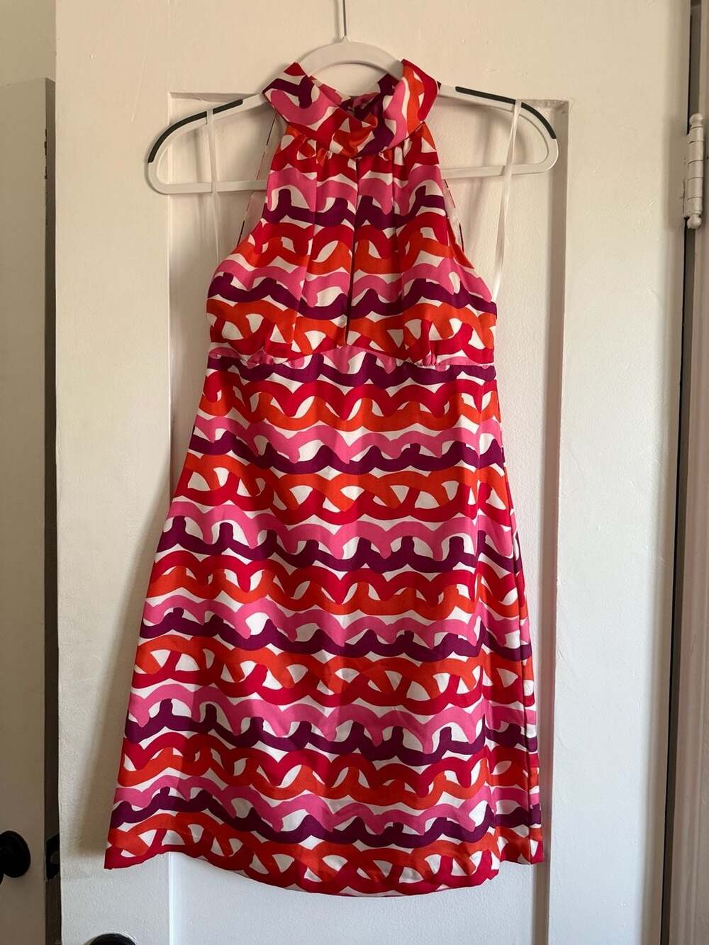 Milly Viola Print Halter Dress Size 2 Pink Red Purple Waves